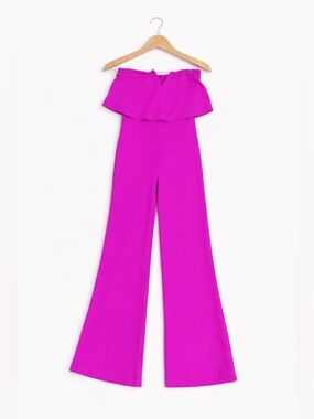 NWT Lulus Power of Love Magenta Strapless Ruffle Wide Leg Jumpsuit L